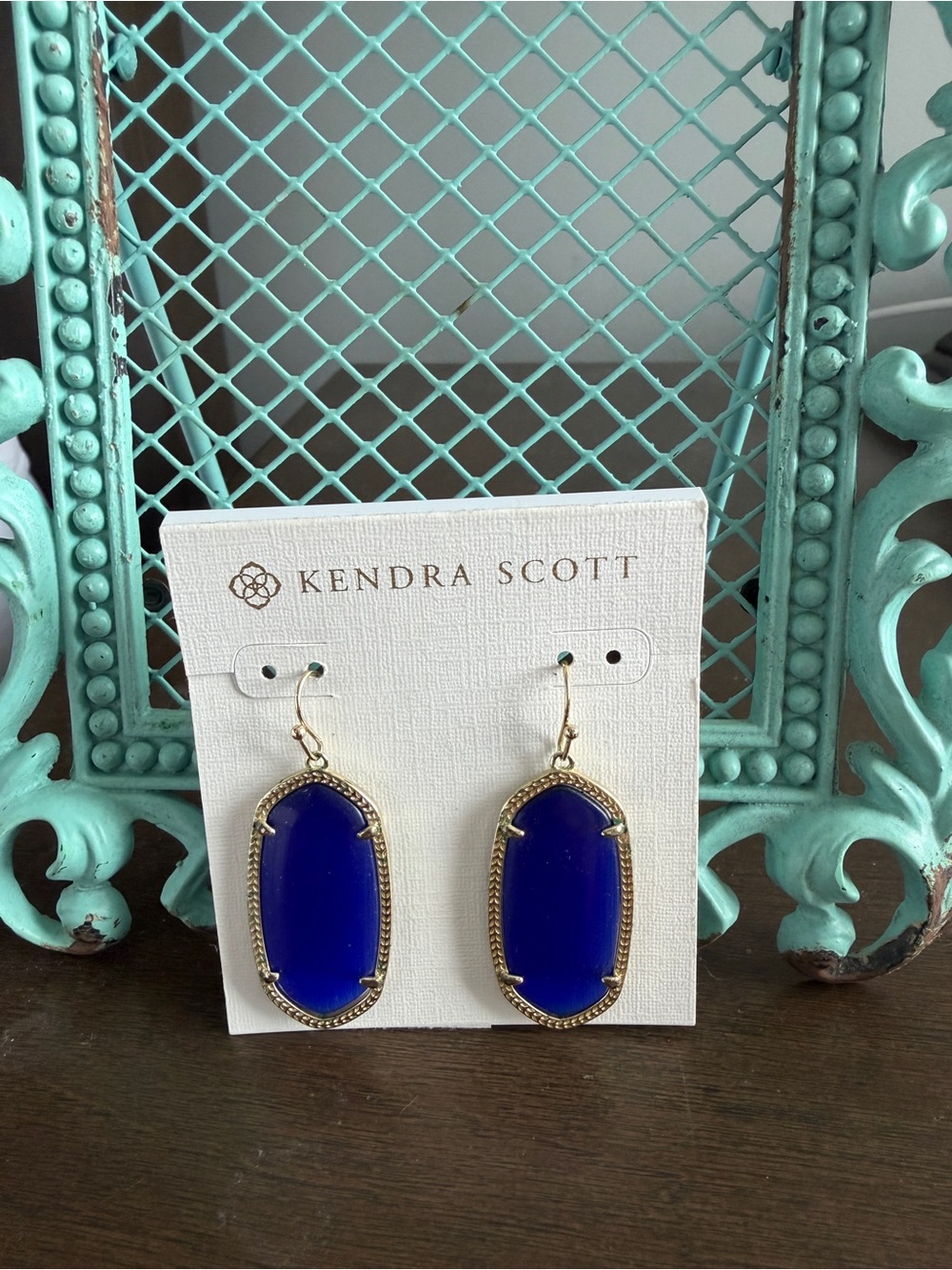 Kendra Scott Cobalt Blue Gold-Framed Elle Drop Earrings